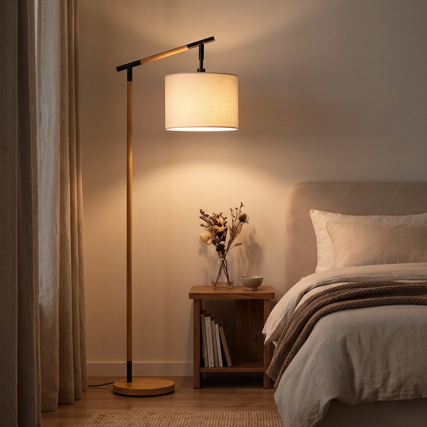 Metal Frame Floor Lamp with 350 Degree Rotating Lampshade, for Living Room and Bedroom, LED Bulb Included, Brown