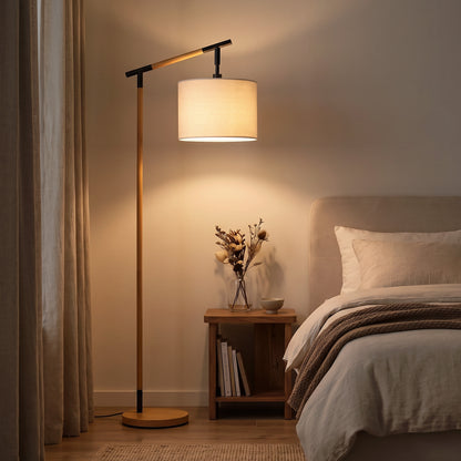 Metal Frame Floor Lamp with 350 Degree Rotating Lampshade, for Living Room and Bedroom, LED Bulb Included, Brown