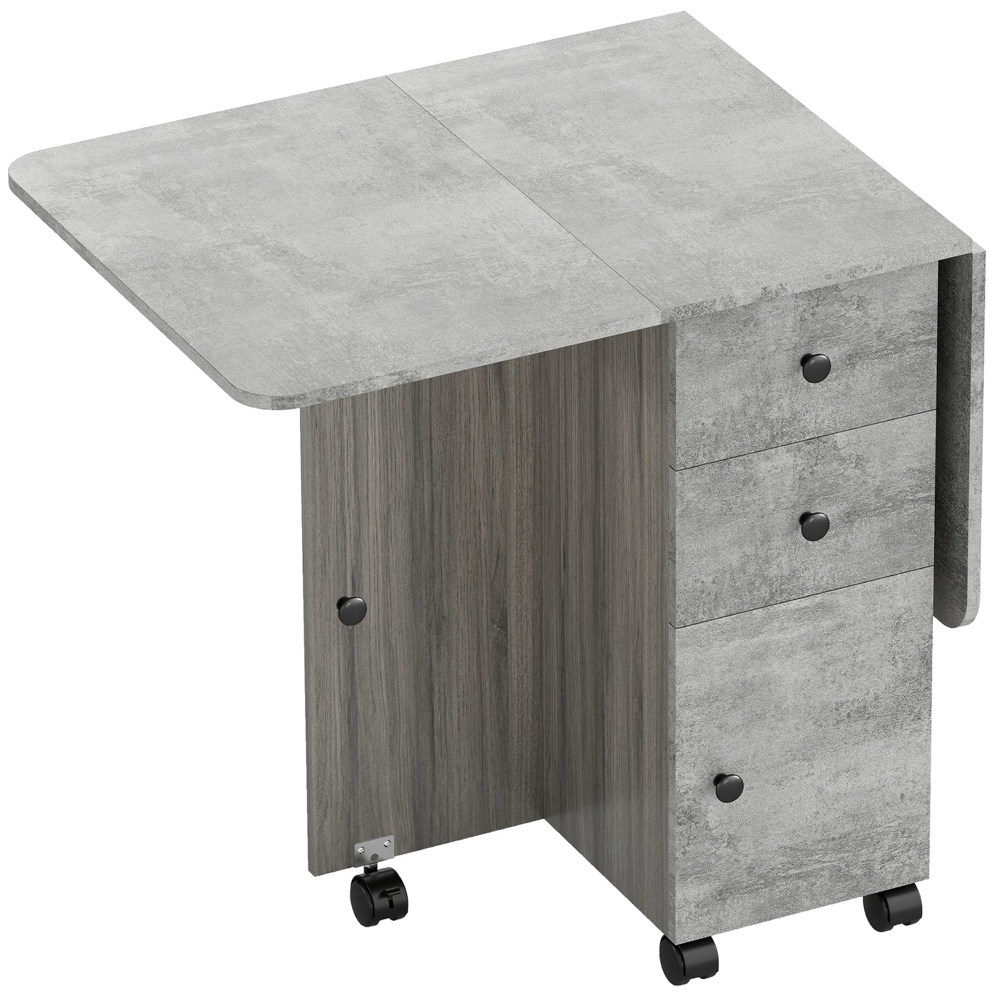 Multi-Storage Six-Person Drop Leaf Dining Table - Mixed Grey