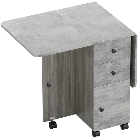 Multi-Storage Six-Person Drop Leaf Dining Table - Mixed Grey