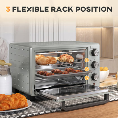 21L Mini Countertop Oven, 100°C-230°C Adjustable Temp - Silver Tone