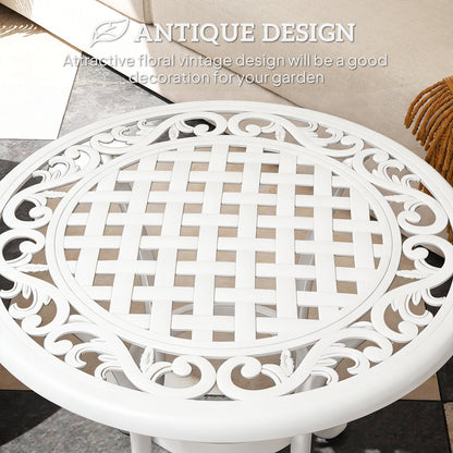 60 cm Round Garden Table, Cast Aluminium Outdoor Patio Table, White
