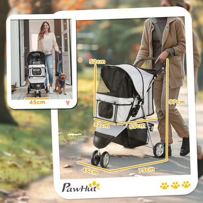 3 Wheel Pet Stroller for Small and Miniature Dogs, Grey