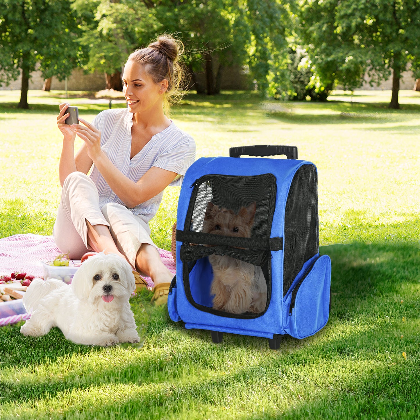 2 in 1 Dog Backpack and Trolley, Pet Travel Backpack Cat Dog Carrier with Telescopic Handle