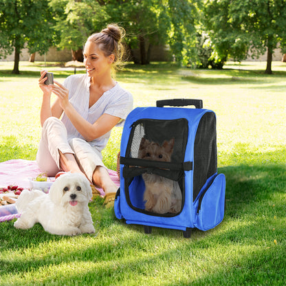 2 in 1 Dog Backpack and Trolley, Pet Travel Backpack Cat Dog Carrier with Telescopic Handle