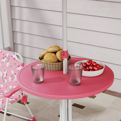 Kids Patio Table and Chair Set, Kids Garden Furniture with Umbrella, 4-Piece Bistro Set for Garden, Pink