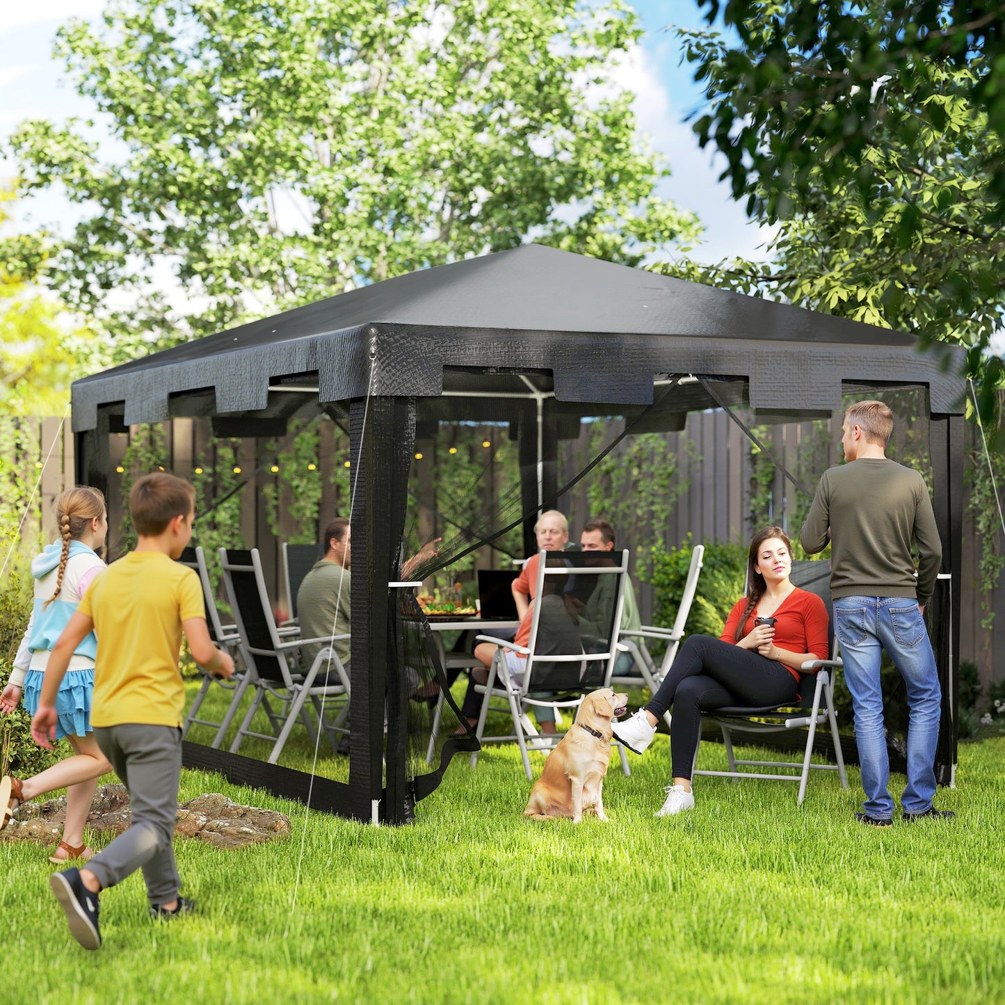 4 x 3 m Party Tent Wedding Gazebo Outdoor Waterproof PE Canopy Shade with Panel
