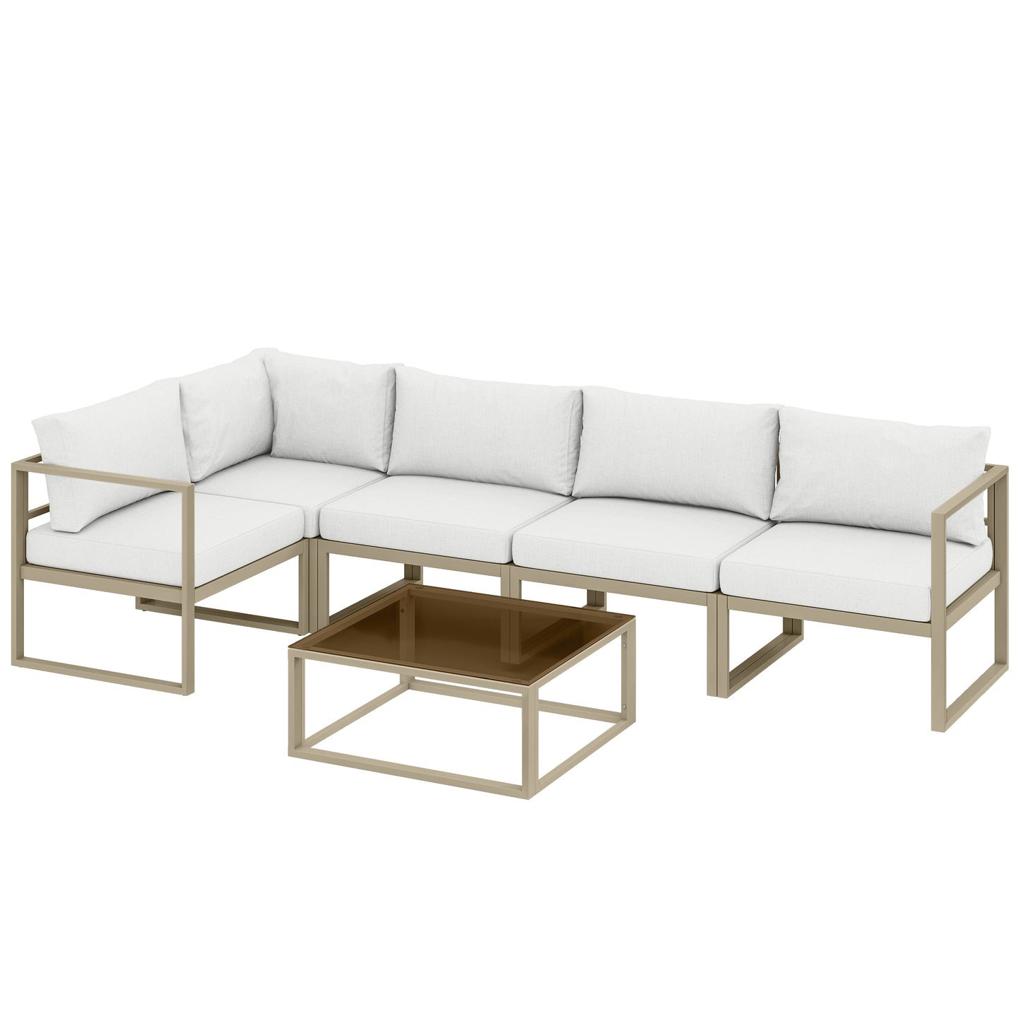 5 Seater Aluminium Garden Furniture Set, Garden Sofa Set with Thick Cushions for Patio and Balcony, Outdoor, White