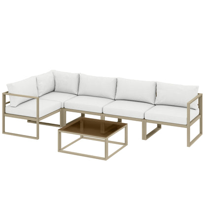5 Seater Aluminium Garden Furniture Set, Garden Sofa Set with Thick Cushions for Patio and Balcony, Outdoor, White