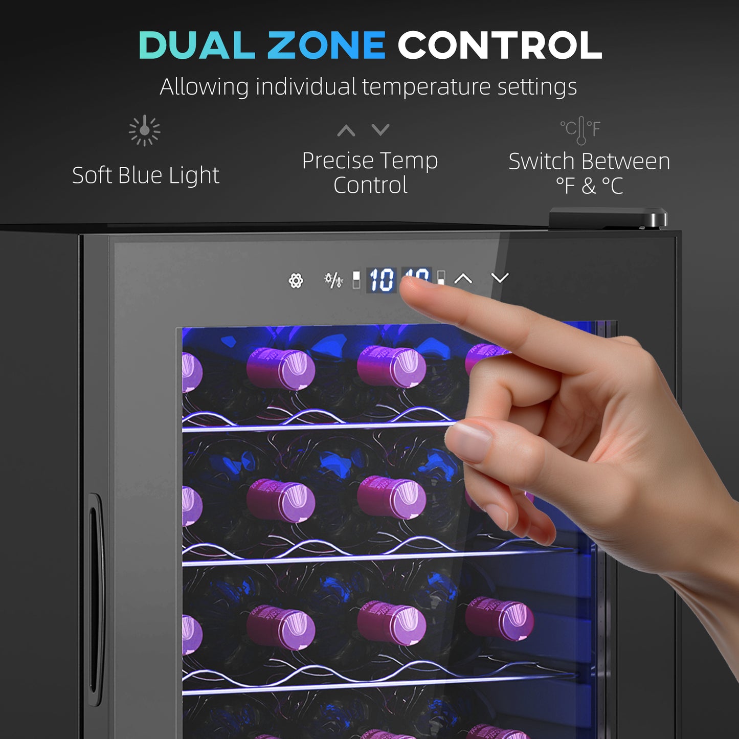 32-Bottle Narrow Wine Fridge, with Lights - Black