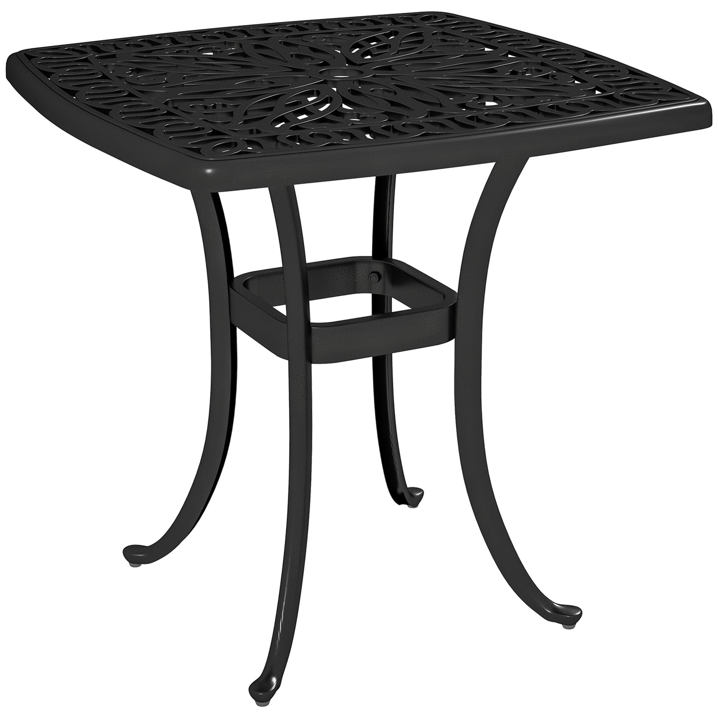 Outdoor Garden Table, Cast Aluminium Patio End Table with Umbrella Hole and Anti-slip Foot Pads for Garden, Patio, Balcony
