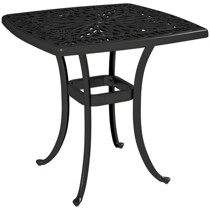 Outdoor Garden Table, Cast Aluminium Patio End Table with Umbrella Hole and Anti-slip Foot Pads for Garden, Patio, Balcony