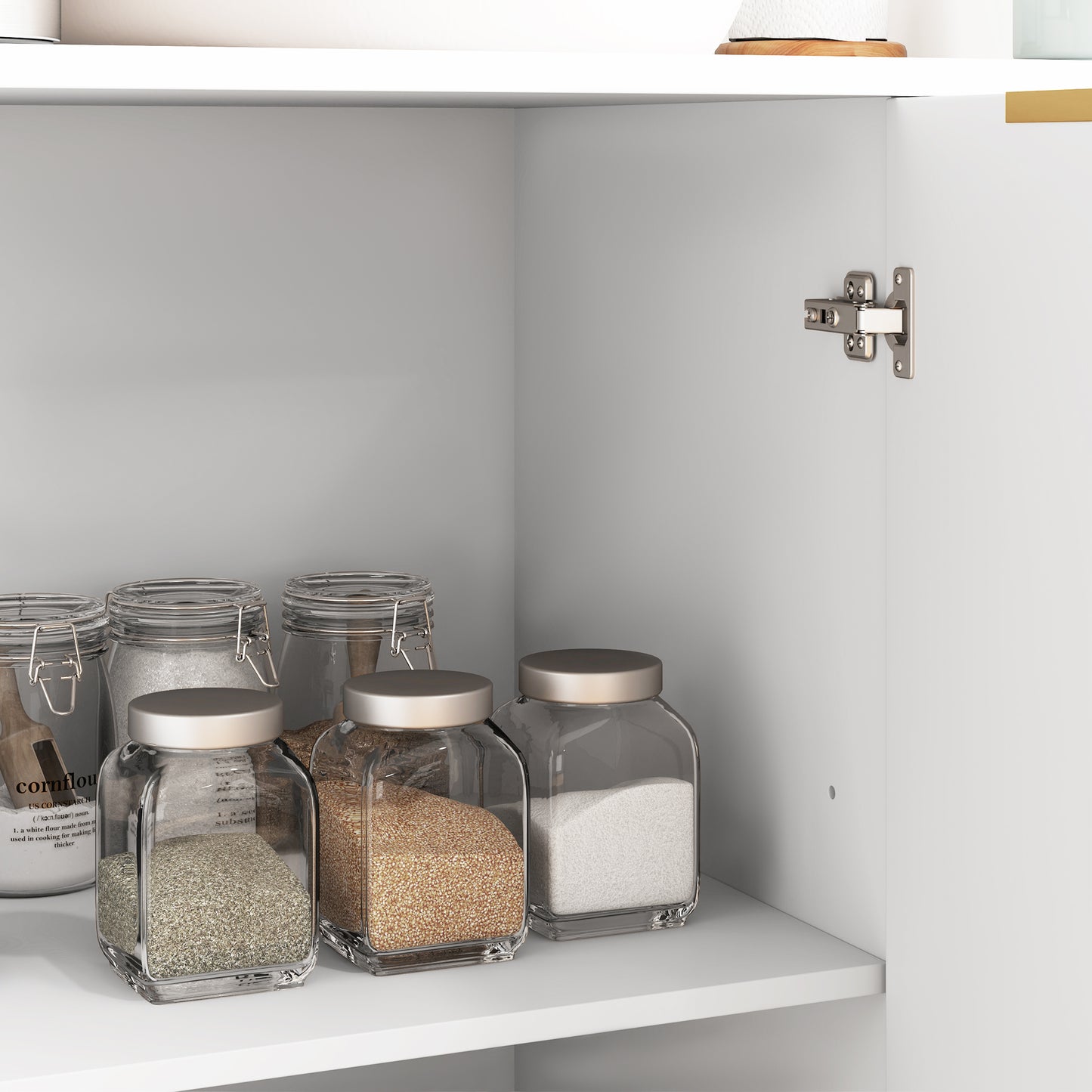 Sideboard Buffet Cabinet, Modern Kitchen Storage Cabinet with Adjustable Shelves and Metal Legs, White
