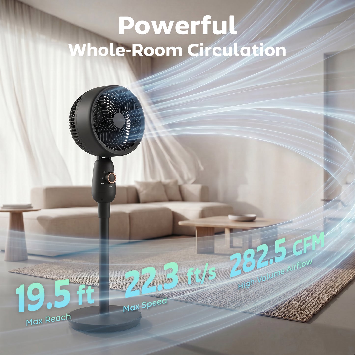 Pedestal Fan, Powerful Air Circulator, 36 Inch Floor Standing Fan with 3 Speed Settings, 70° Oscillating for Bedroom