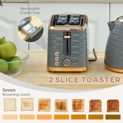 3000W 1.7L Rapid Boil Kettle & 2 Slice Toaster, Kettle and Toaster Set with 7 Browning Controls and Crumb Tray, Grey