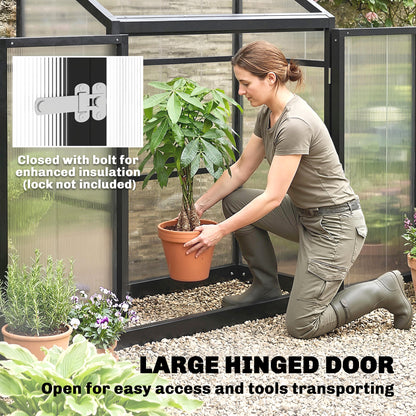 Polycarbonate Greenhouse with Hinged Door, Top Vent, Lean-to Green House, Walk-in Greenhouse, 4 x 2ft, Black