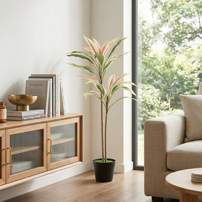 90 cm Artificial Cordyline Tree in Moss Effect Pot, Realistic PEVA Faux Plant, Yellow