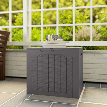 97L Plastic Garden Storage Box, Outdoor Storage Box with Handles, Waterproof Outdoor Storage Container, Brown