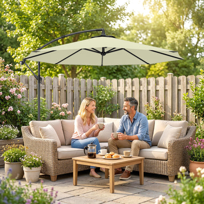 3m Overhanging Cantilever Parasol, with Cross Base - Beige