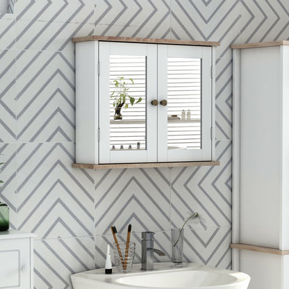Bathroom Mirror Cabinet Wall Mounted Storage Cupboard with Double Door and Adjustable Shelf, White