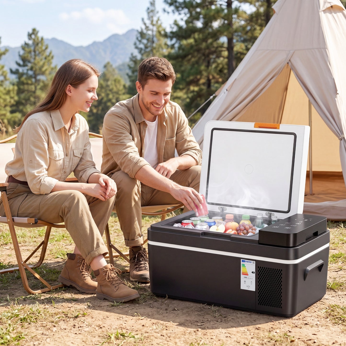 20L Compressor Car Fridge Freezer, Camping Refrigerator with App Control, 12/24V DC and 100-240V AC
