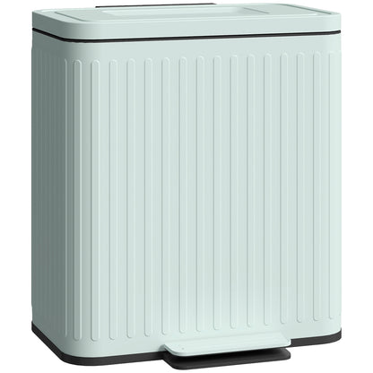 Dual Kitchen Bin, 2 x 20L Double Bin for Recycling and Waste, Fingerprint-proof Pedal Bin with Soft-Close Lid