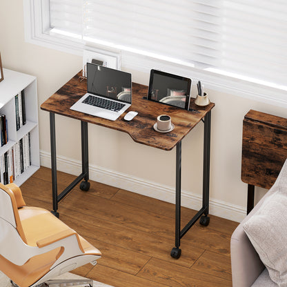 Folding Small Desk on Wheels - Rustic Brown