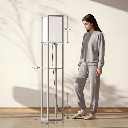 3-Tier Floor Lamp with Shelves and Storage, Modern Corner Standing Lamp with Lampshade, Foot Switch for Living Room, Bedroom