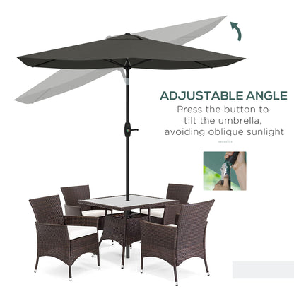 2 x 3(m) Garden Parasol Umbrella, Rectangular Outdoor Market Umbrella Sun Shade with Crank & Push Button Tilt, 6 Ribs