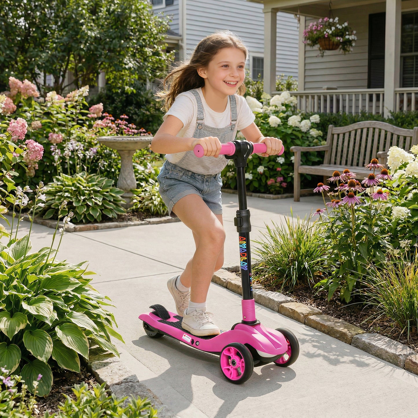Three-Wheel Foldable Electric Scooter for Kids Aged 6-10 Years, Pink