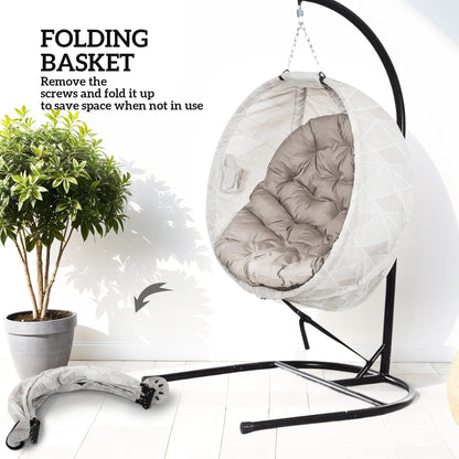 Hanging Egg Chair Outdoor Indoor Garden Swing Chair with Folding Basket, Garden Hanging Chair with Stand, Thickened Cushion