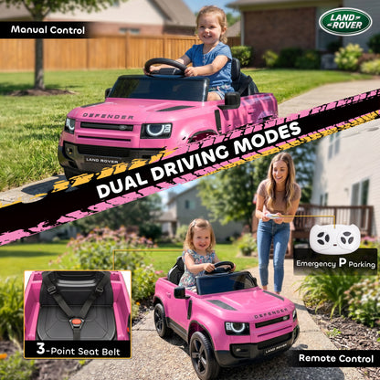 Land Rover Licensed 12V Kids Ride on Car with Remote, Suspension, Slow Start, 3 Speeds, Lights, Music, Horn, Pink