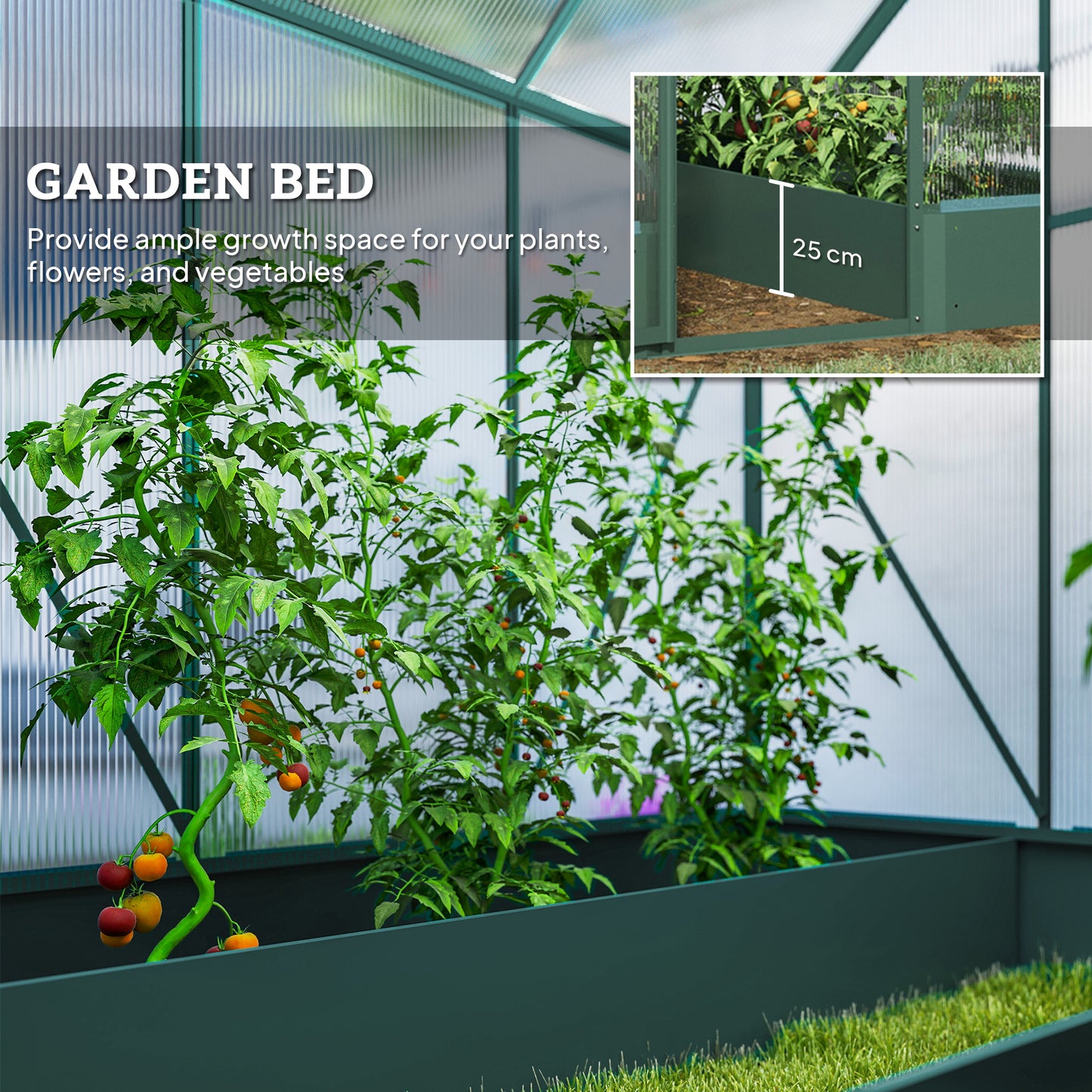 6x6 FT Polycarbonate Greenhouse with Base and Raised Bed, Walk-in Greenhouse with Aluminium Frame