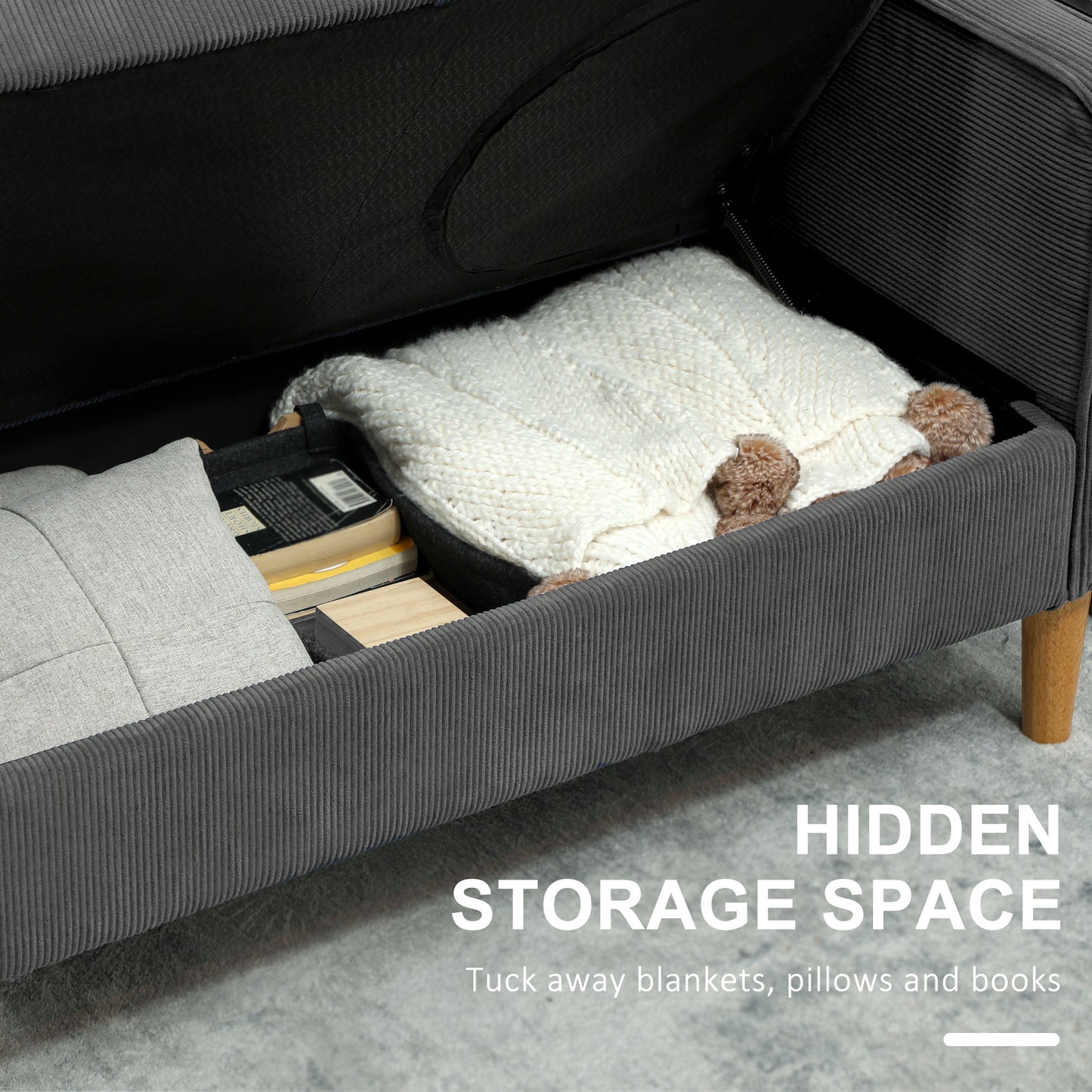 Small Two-Seater Corduroy Sofa - Grey