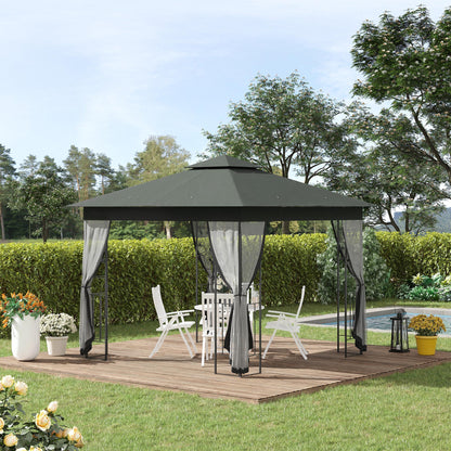3 x 3(m) Steel Frame Double Roof Garden Gazebo - Grey
