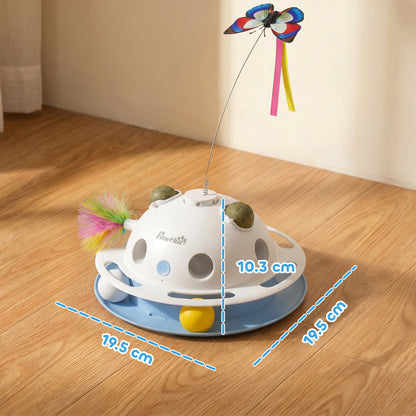 4-in-1 Interactive Cat Toys for Indoor Cats Adult with Spinning Butterfly, Shooting Feathers & Catnip Balls