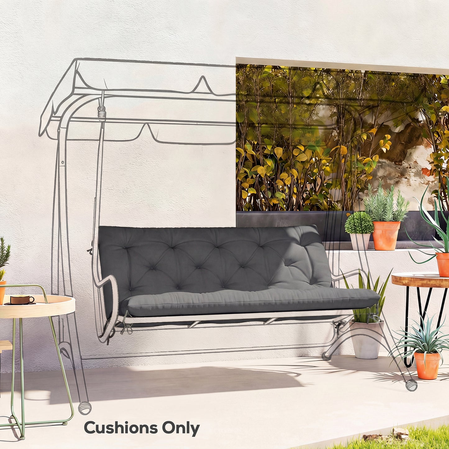 Garden Bench Cushion, 2 Seater Swing Chair Cushion, Seat Pad with Ties for Indoor and Outdoor Use, 110 x 120 cm, Black