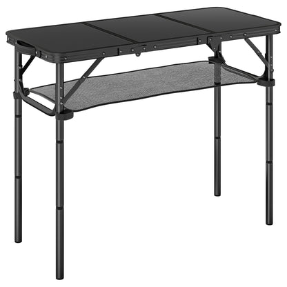3ft Folding Camping Table, Picnic Table with Mesh Storage Layer, Carrying Bag and Metal Frame, Black