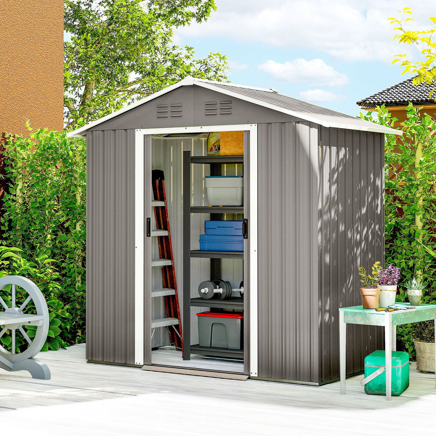 6.5 x 3.5ft Metal Garden Storage Shed - Light Grey