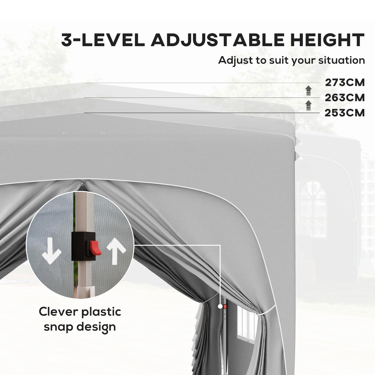 3 x 3m Pop-Up Gazebo Shelter, with Accessories - Light Grey