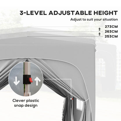 3 x 3m Pop-Up Gazebo Shelter, with Accessories - Light Grey