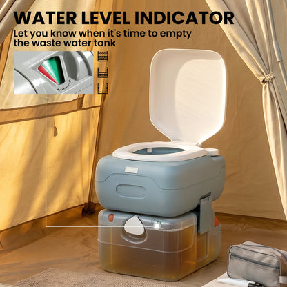 Portable Toilet for Adults, 22L Camping Toilet with Seat, Lid and Anti-Leak Handle Pump, Outdoor Travel Toilet