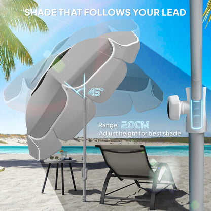 Beach Umbrella Portable with Sand Anchor, Carry Bag, Adjustable Height & Tilt, UPF50+ UV Protection, Grey