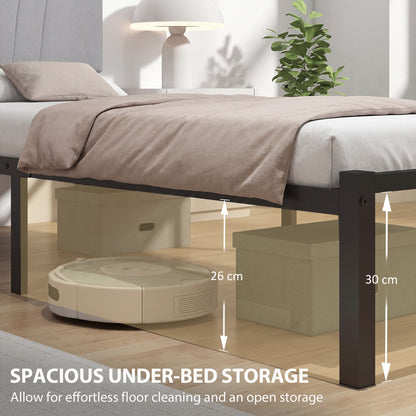 3FT Single Bed Frame with Upholstered Headboard and Underbed Storage, Black and Light Grey