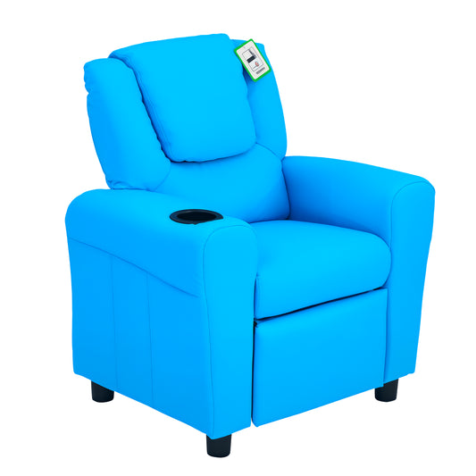Kids Recliner Chair, PU Leather with Adjustable Backrest, Footrest, Padded Headrest, Blue