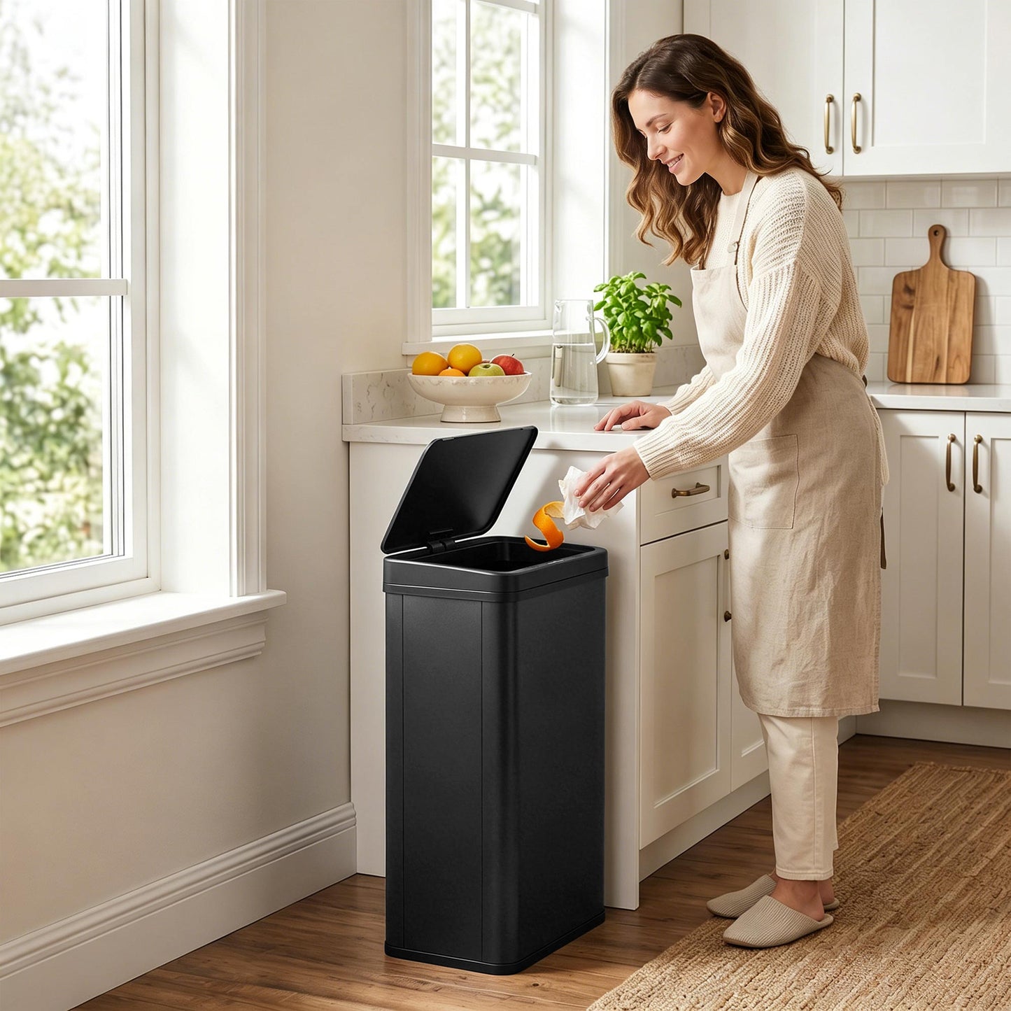 50L Sensor Bin with Soft-Close Lid, Stainless Steel Automatic Touchless Motion Sensor Kitchen Bin, Black