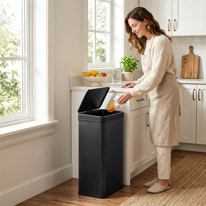 50L Sensor Bin with Soft-Close Lid, Stainless Steel Automatic Touchless Motion Sensor Kitchen Bin, Black
