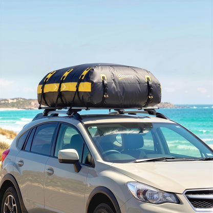 Car Roof Bag, 21 Cubic Feet Waterproof Soft Car Roof Box Roofing Cargo Carrier w/ Reflective Arrows, Door Hooks, Yellow