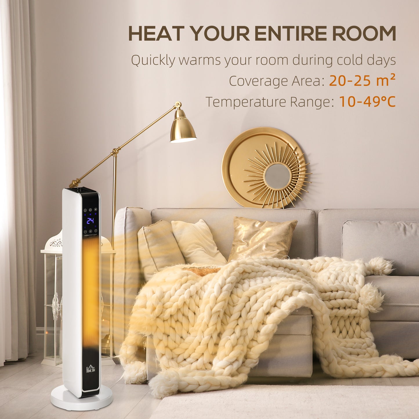 1100W/2200W Space Heater with 65° Oscillation, Electric Heater with 2 Heat and Fan, 8-Hour Timer