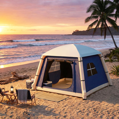 Inflatable Camping Tent w/ Hand Pump, Easy Setup 1/2 Person Blow Up Tent, Dark Blue